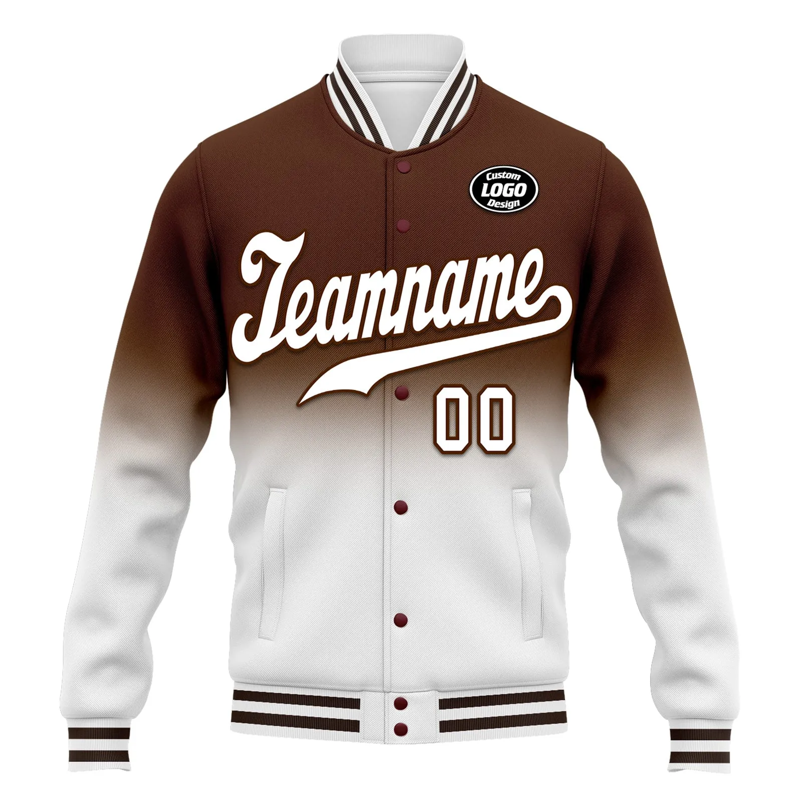 Luxury Gifts,Custom Brown White Fade Fashion Jacket Bomber Full-Snap Varsity Letterman Personalized Jacket FZ005-D020229-24