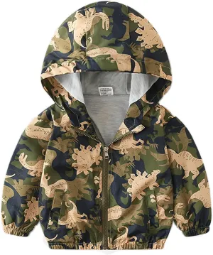 lymanchi Kids Baby Boy Dinosaur Hooded Zip Jackets Windbreaker Casual Outerwear