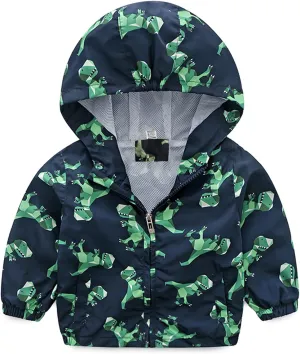 lymanchi Kids Baby Boy Dinosaur Hooded Zip Jackets Windbreaker Casual Outerwear