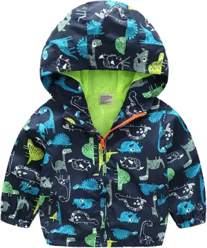 lymanchi Kids Baby Boy Dinosaur Hooded Zip Jackets Windbreaker Casual Outerwear