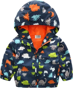 lymanchi Kids Baby Boy Dinosaur Hooded Zip Jackets Windbreaker Casual Outerwear
