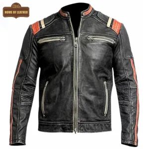 M053 Cafe Racer Retro 3 Vintage Distressed Motorcycle Black Jacket