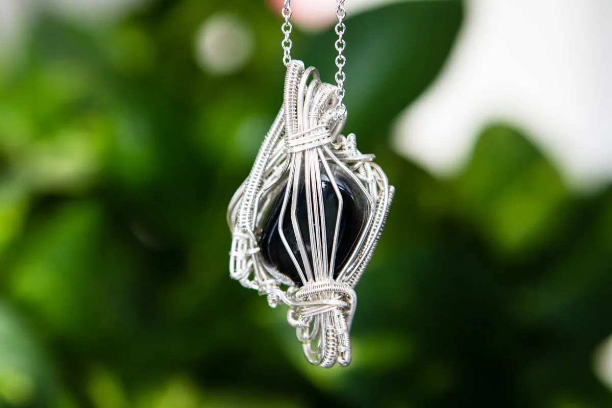 Madison Sterling Silver Wire Wrapped Dichroic Glass Pendant with Cremation Ash