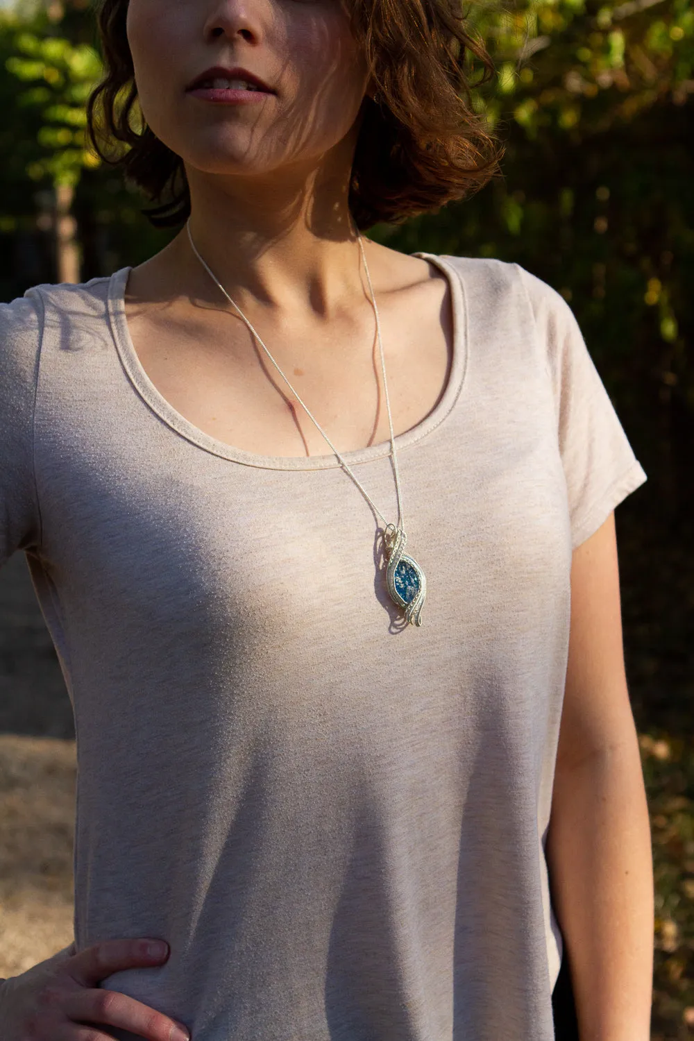Madison Sterling Silver Wire Wrapped Dichroic Glass Pendant with Cremation Ash