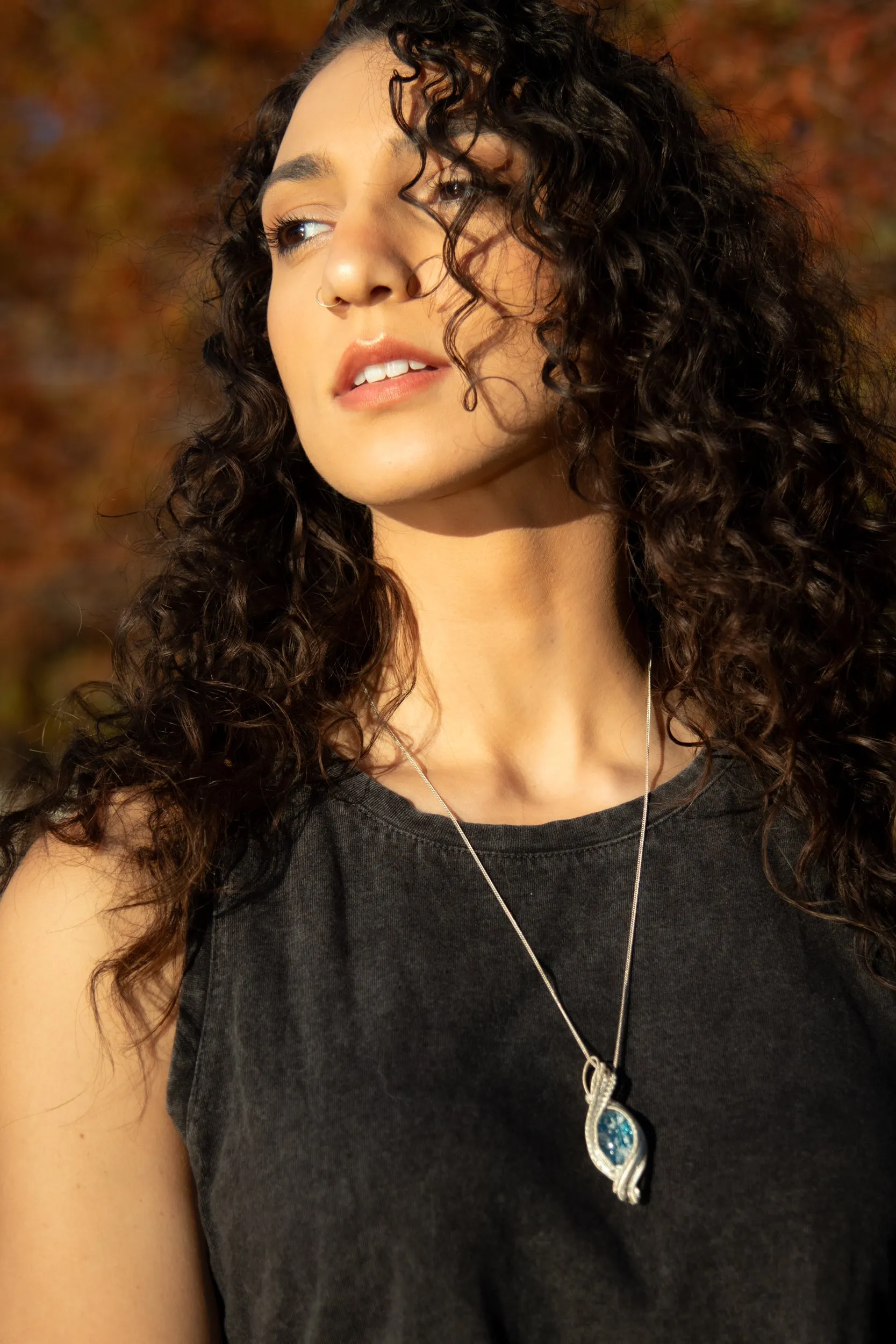 Madison Sterling Silver Wire Wrapped Dichroic Glass Pendant with Cremation Ash