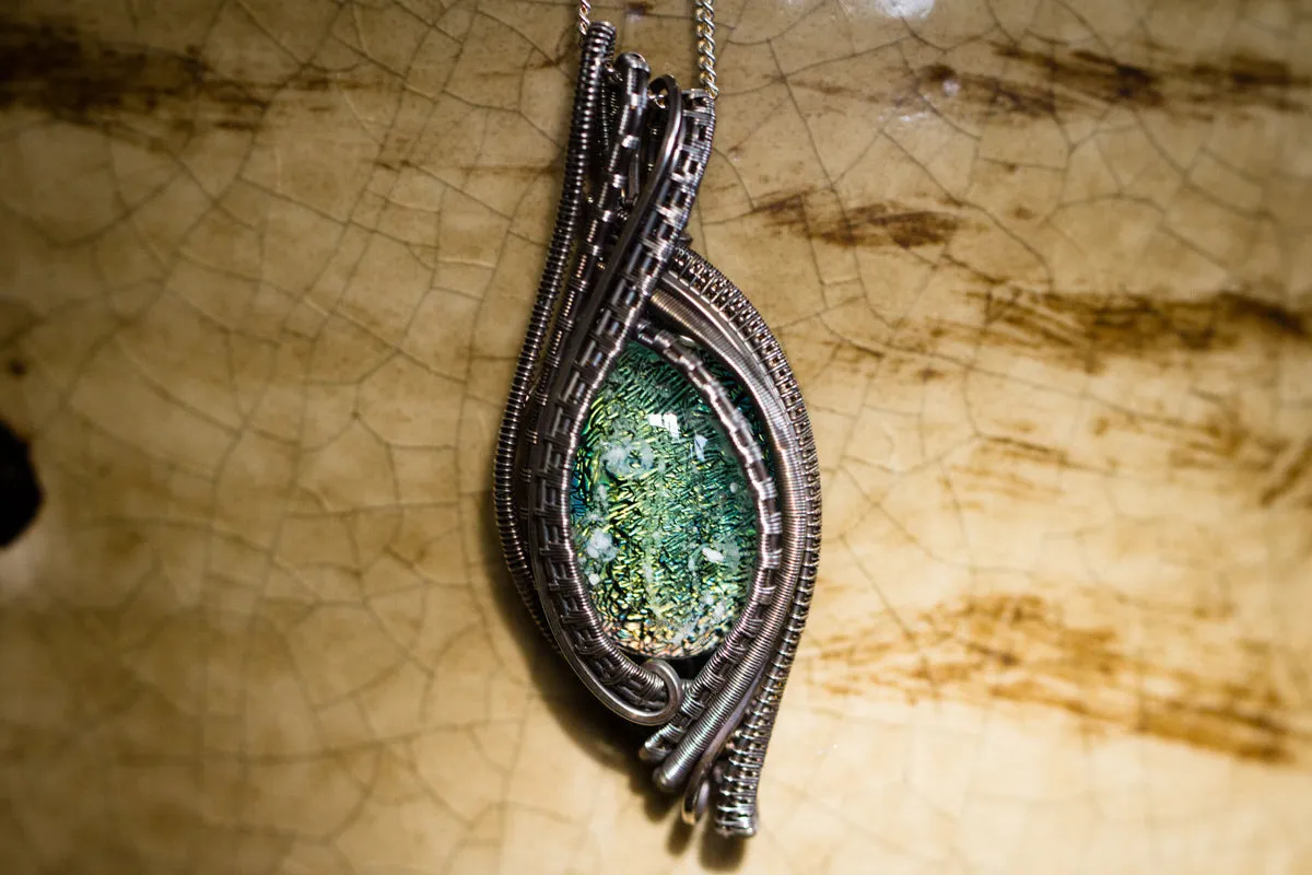 Madison Sterling Silver Wire Wrapped Dichroic Glass Pendant with Cremation Ash