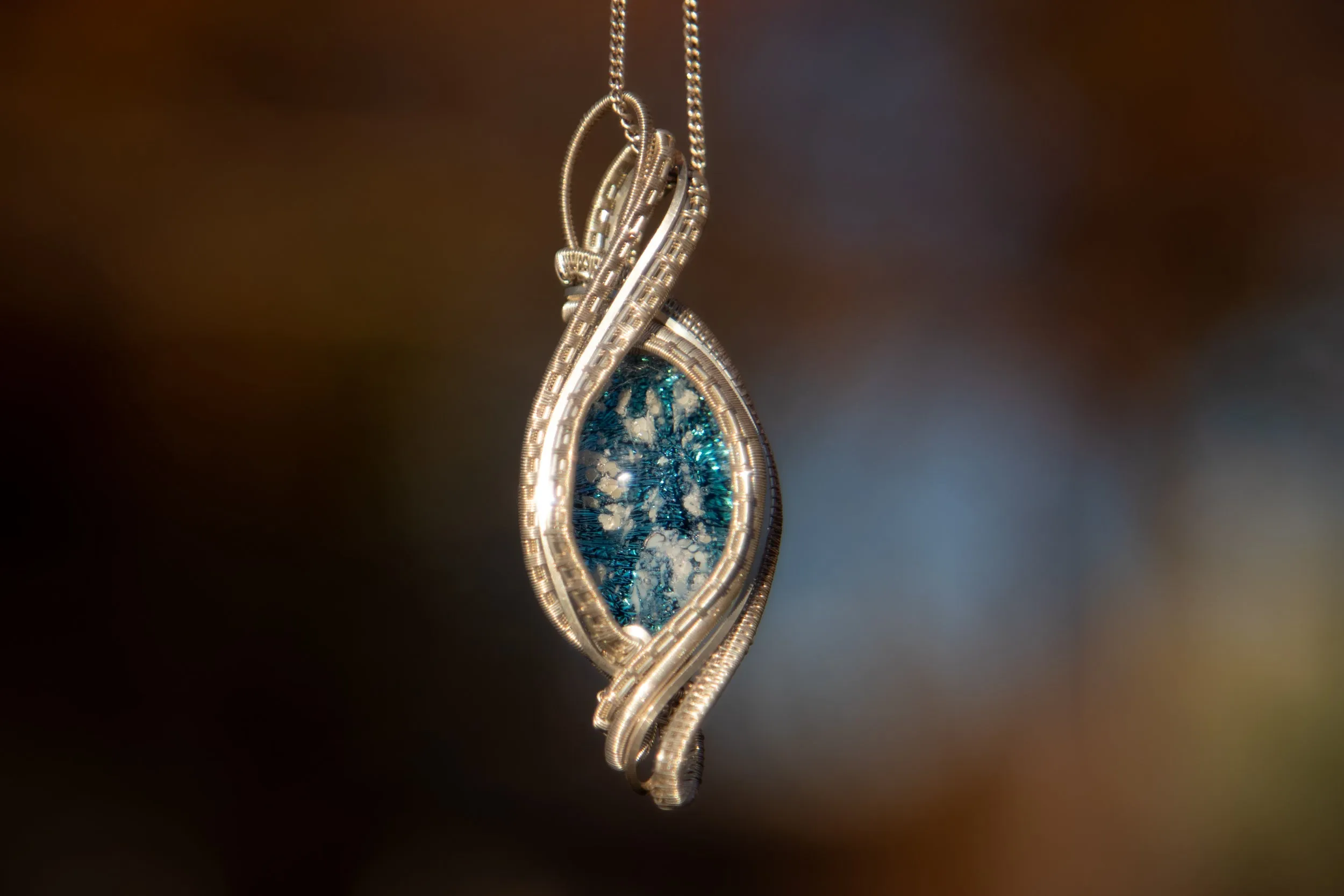 Madison Sterling Silver Wire Wrapped Dichroic Glass Pendant with Cremation Ash
