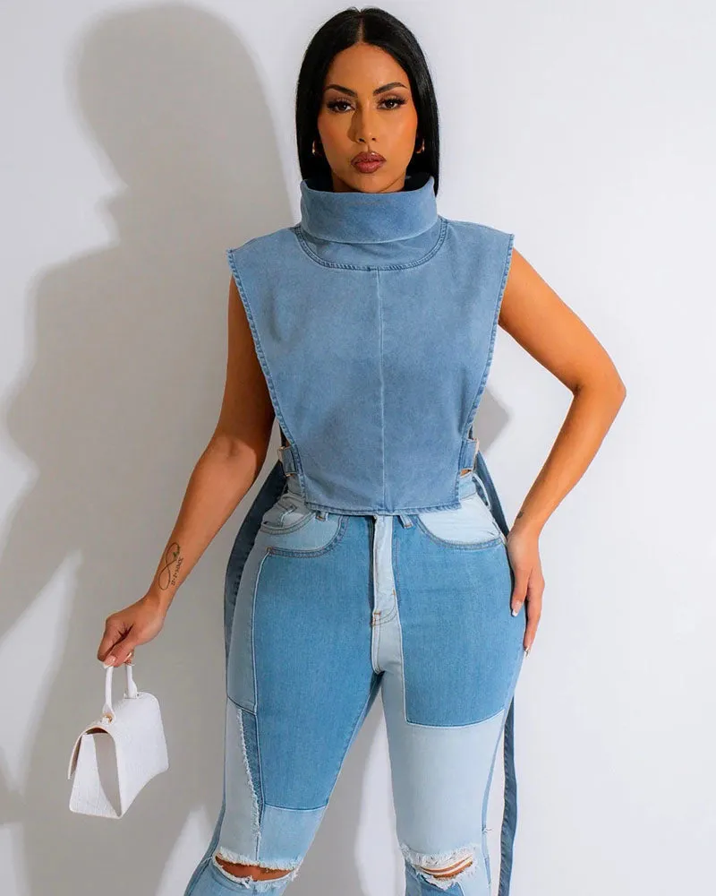 Madonna Denim Crop Top