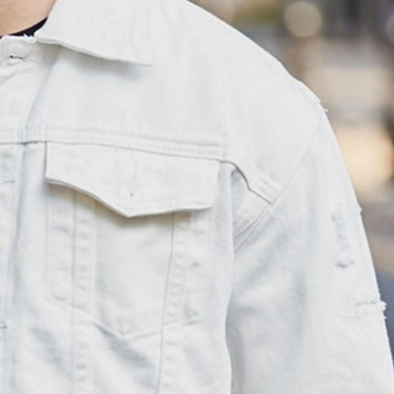Maiyifu-GJ Distressed Denim Jacket For Men Casual Ripped Holes Button Down Denim Jacket Trucker Jean Coat