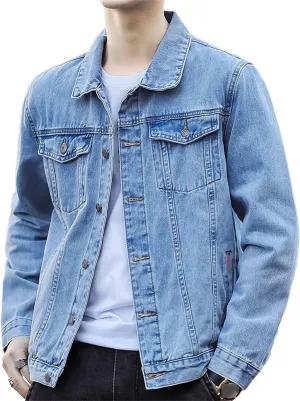 Maiyifu-GJ Men's Button Front Denim Jacket Classic Trucker Jean Coat Lightweight Casual Wash Distressed Outwear Tops