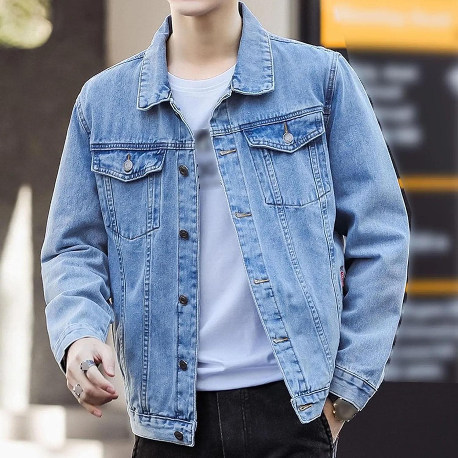 Maiyifu-GJ Men's Button Front Denim Jacket Classic Trucker Jean Coat Lightweight Casual Wash Distressed Outwear Tops