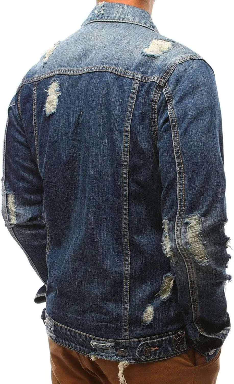 Maiyifu-GJ Men's Classic Ripped Jean Jacket Distressed Button Front Denim Jacket Casual Trucker Slim Fit Denim Coat