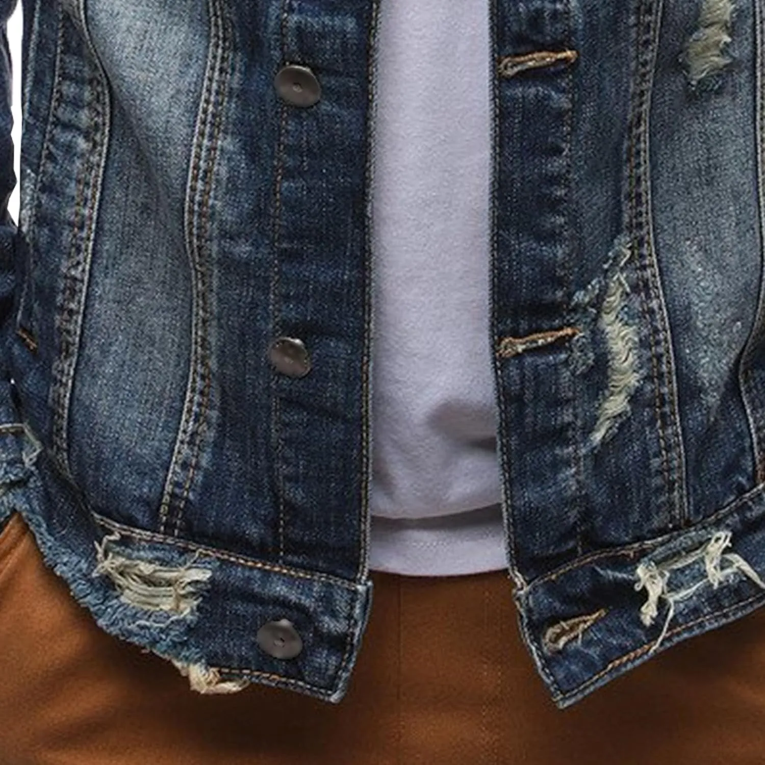 Maiyifu-GJ Men's Classic Ripped Jean Jacket Distressed Button Front Denim Jacket Casual Trucker Slim Fit Denim Coat