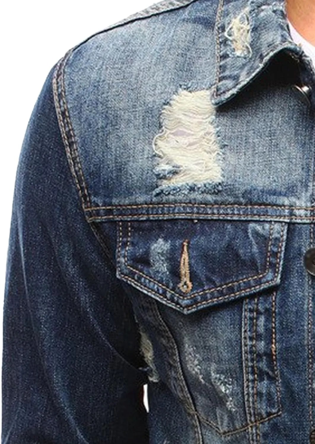 Maiyifu-GJ Men's Classic Ripped Jean Jacket Distressed Button Front Denim Jacket Casual Trucker Slim Fit Denim Coat