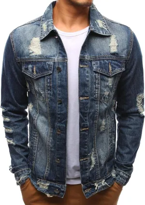 Maiyifu-GJ Men's Classic Ripped Jean Jacket Distressed Button Front Denim Jacket Casual Trucker Slim Fit Denim Coat