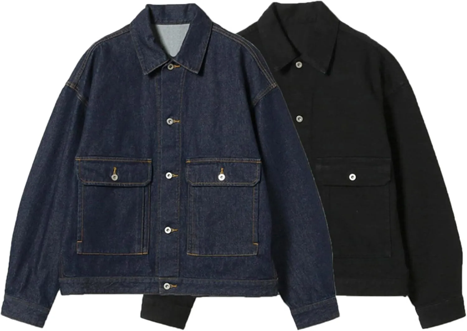 Maiyifu-GJ Men's Distressed Denim Jacket Long Sleeve Button Down Loose Denim Coat Slim Boyfriend Trucker Jackets