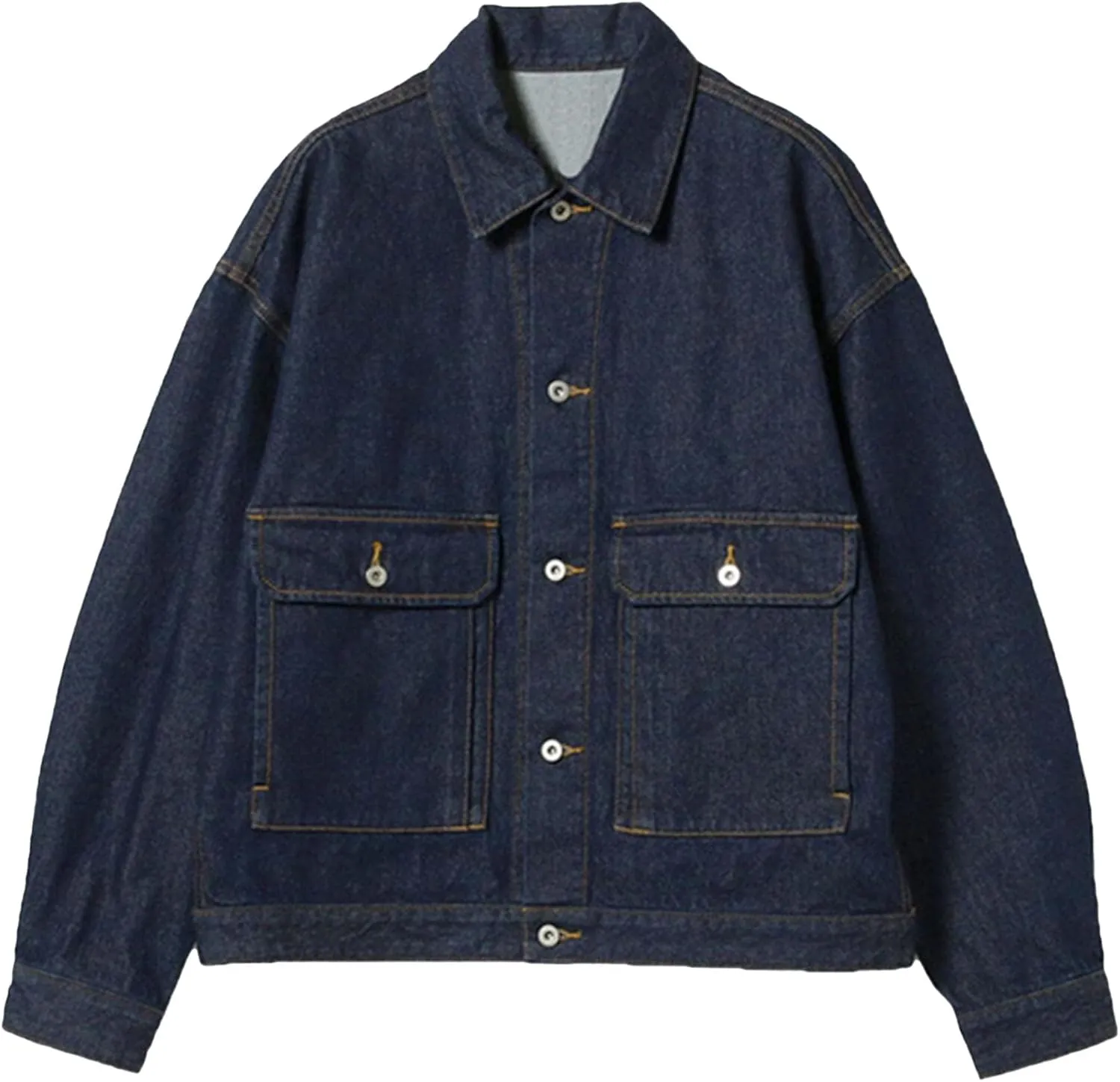Maiyifu-GJ Men's Distressed Denim Jacket Long Sleeve Button Down Loose Denim Coat Slim Boyfriend Trucker Jackets
