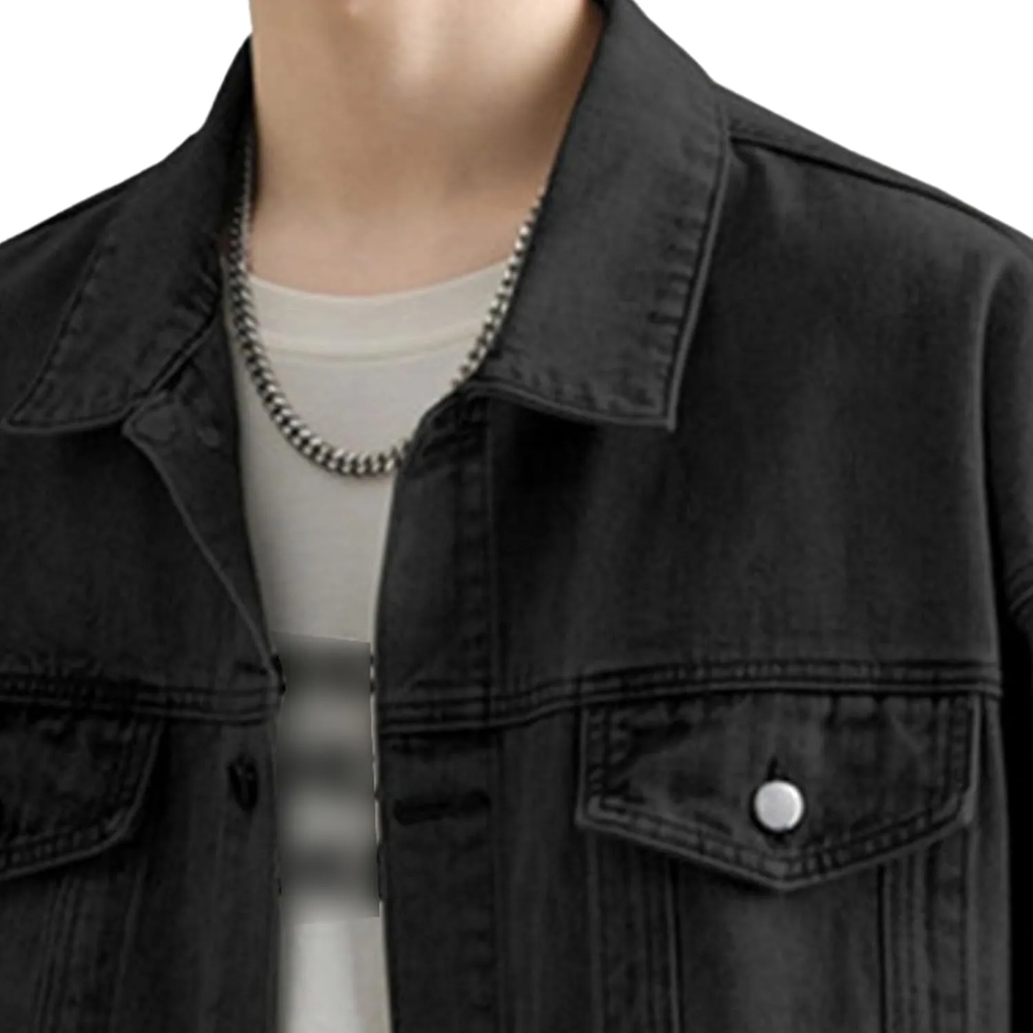 Maiyifu-GJ Men's Loose Denim Jacket Washed Distressed Denim Coat Casual Lapel Washed Button Down Trucker Jacket