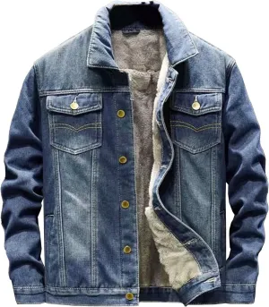 Maiyifu-GJ Men's Sherpa Fleece Lined Denim Jacket Warm Winter Thicken Trucker Jacket Long Sleeve Cowboy Jean Jacket