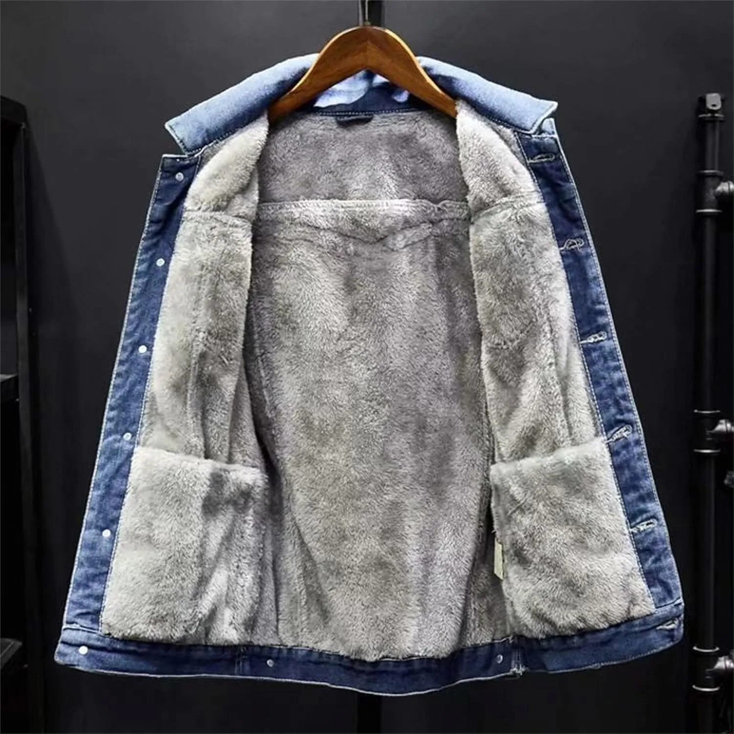 Maiyifu-GJ Men's Sherpa Fleece Lined Denim Jacket Warm Winter Thicken Trucker Jacket Long Sleeve Cowboy Jean Jacket