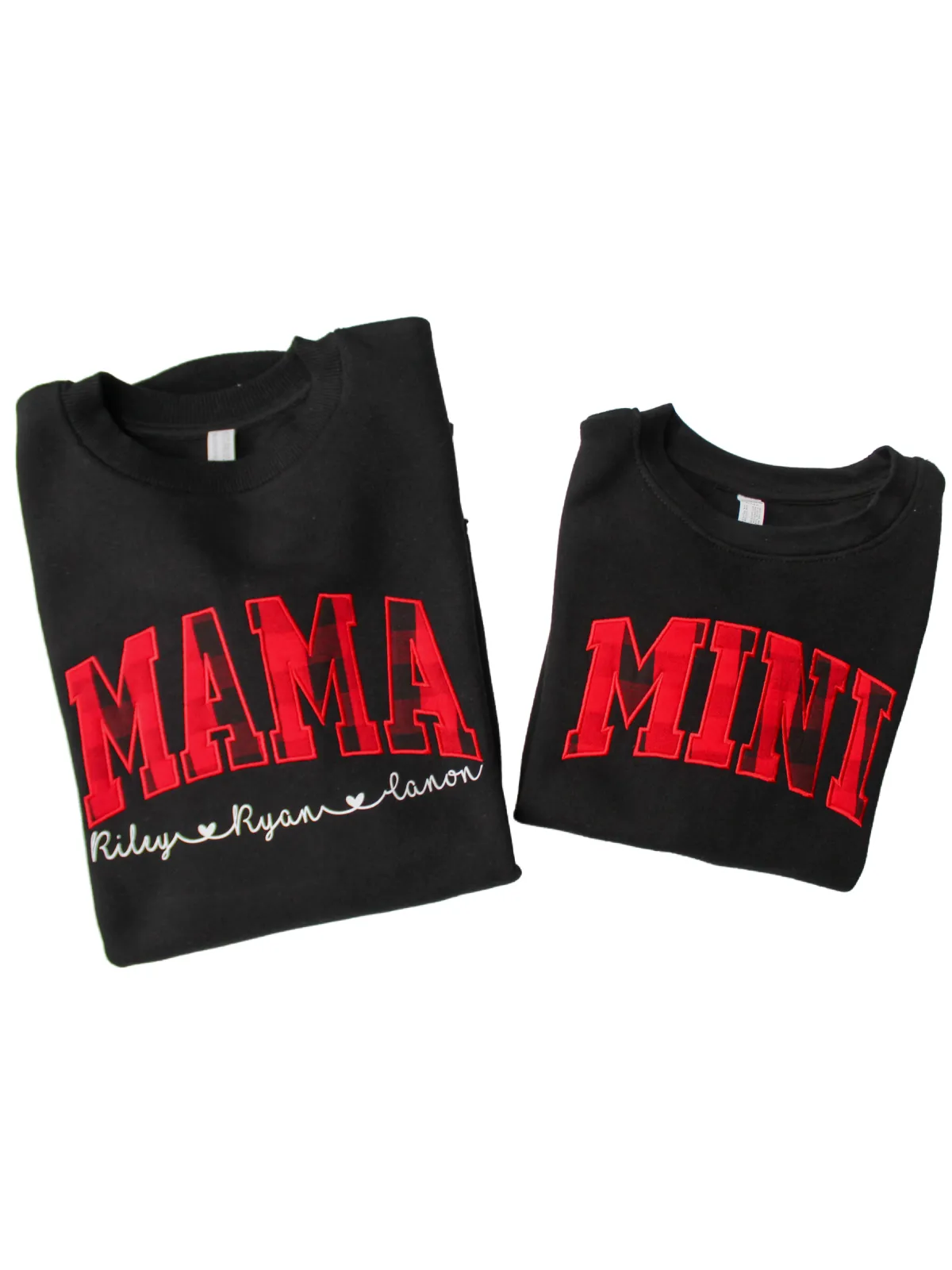 Mama   Mini Embroidered Buffalo Plaid Matching Christmas Sweatshirts - Mama Sweatshirt