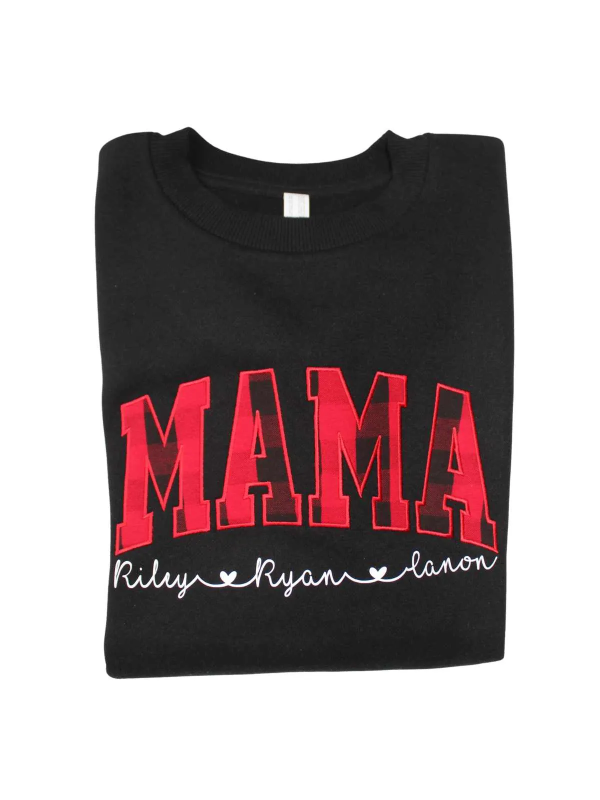Mama   Mini Embroidered Buffalo Plaid Matching Christmas Sweatshirts - Mama Sweatshirt