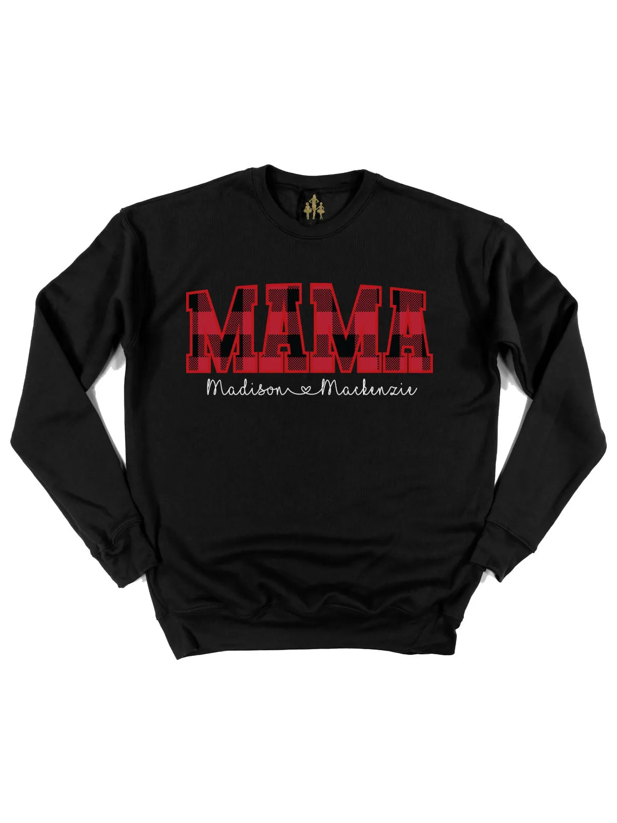 Mama   Mini Embroidered Buffalo Plaid Matching Christmas Sweatshirts - Mama Sweatshirt