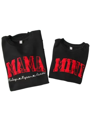 Mama   Mini Embroidered Buffalo Plaid Matching Christmas Sweatshirts - Mama Sweatshirt