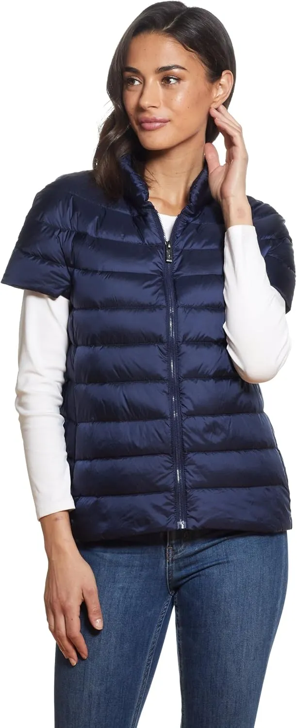 Martha Stewart Womens Puffy Down Vest, Lightweight Casual Short Sleeve Vest Jacket, Quilted Outerwear with Pockets