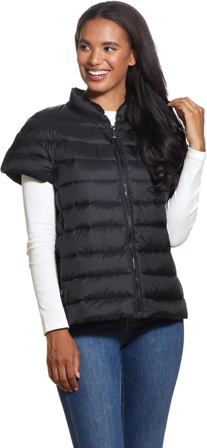 Martha Stewart Womens Puffy Down Vest, Lightweight Casual Short Sleeve Vest Jacket, Quilted Outerwear with Pockets