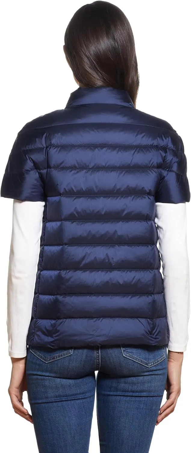 Martha Stewart Womens Puffy Down Vest, Lightweight Casual Short Sleeve Vest Jacket, Quilted Outerwear with Pockets