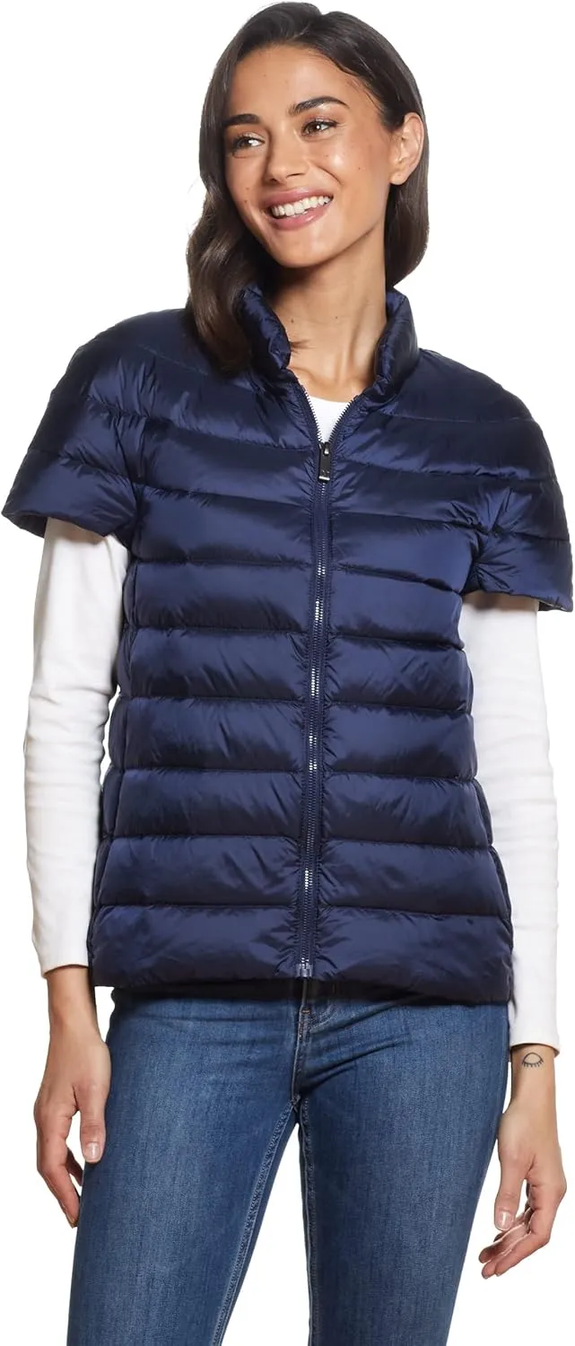Martha Stewart Womens Puffy Down Vest, Lightweight Casual Short Sleeve Vest Jacket, Quilted Outerwear with Pockets