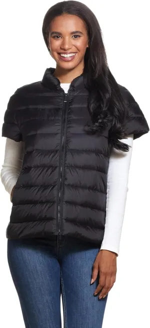 Martha Stewart Womens Puffy Down Vest, Lightweight Casual Short Sleeve Vest Jacket, Quilted Outerwear with Pockets