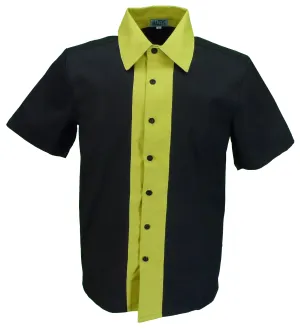 Mazeys Mens Retro Black and Yellow Rockabilly Bowling Shirts