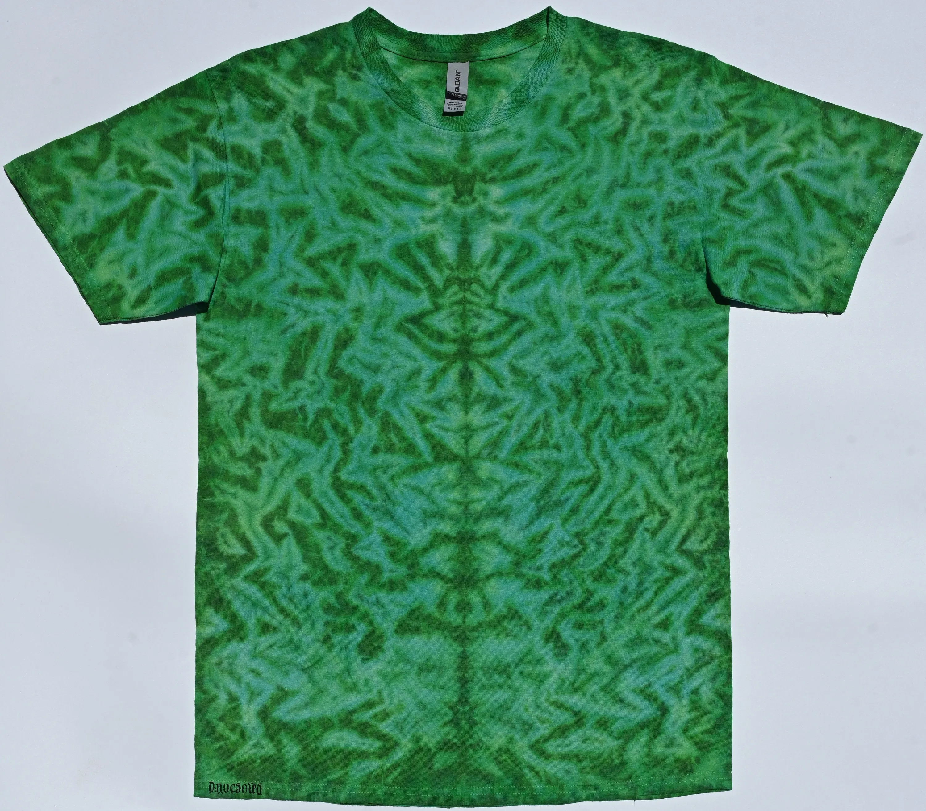 Medium Rorschach Scrunch in Greens Tie Dye on a Gildan Ultra Cotton PFD (Prepared for Dye) T-Shirt