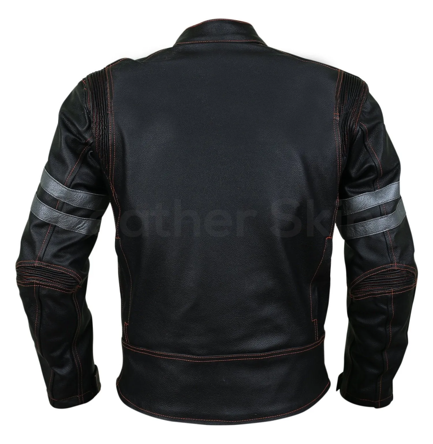 Men Black Motorcycle Biker Leather Jacket with Red Stitching