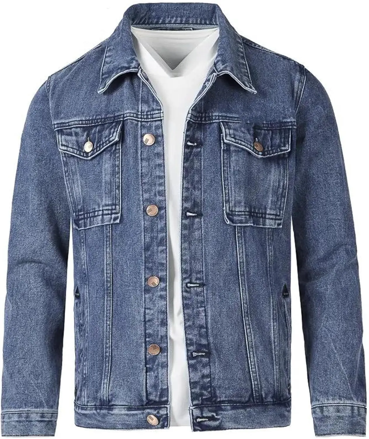 Men Classic Trucker Style Slim Fit Casual Outerwear Button Down Denim Jacket