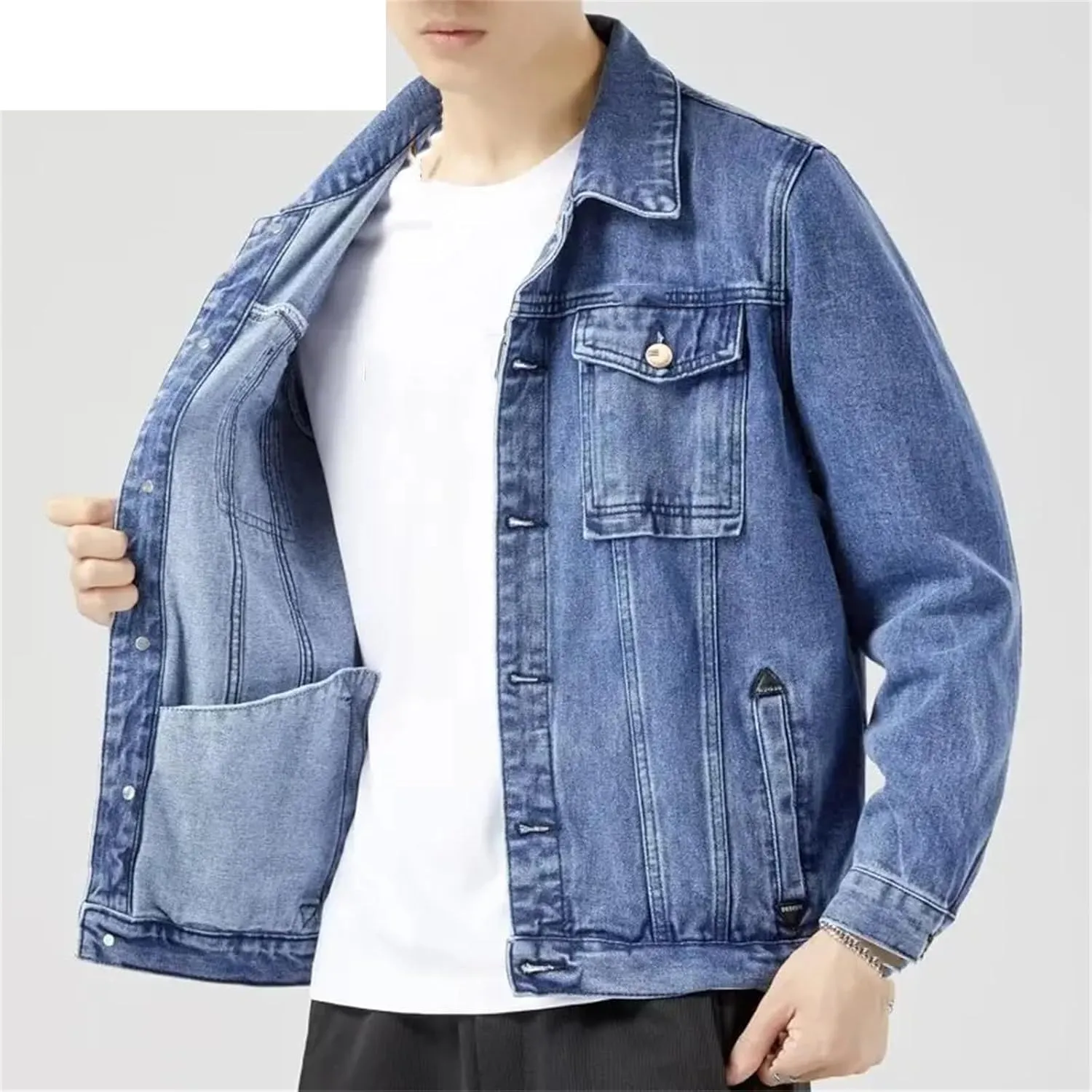 Men Classic Trucker Style Slim Fit Casual Outerwear Button Down Denim Jacket