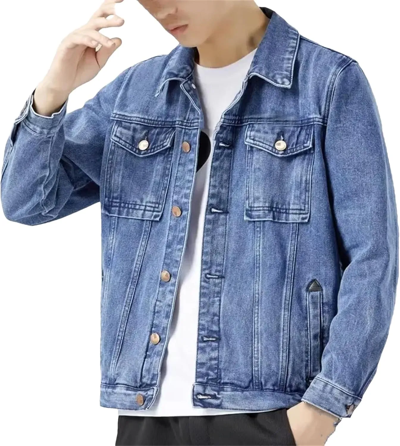 Men Classic Trucker Style Slim Fit Casual Outerwear Button Down Denim Jacket