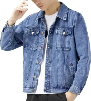 Men Classic Trucker Style Slim Fit Casual Outerwear Button Down Denim Jacket
