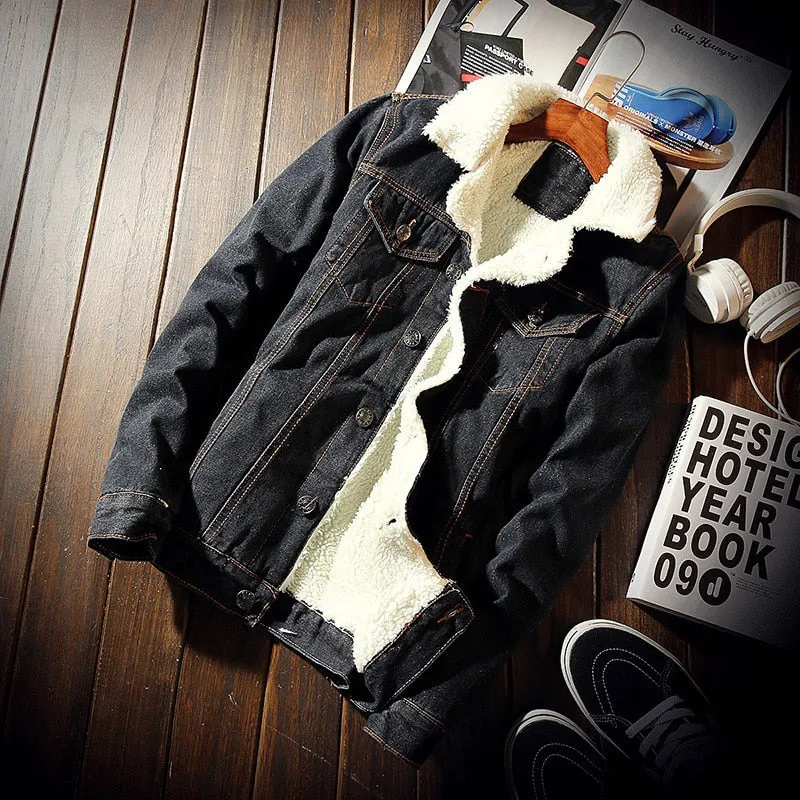 Men Denim Jackets Fashion Fleece Thick Warm Jeans Jacket