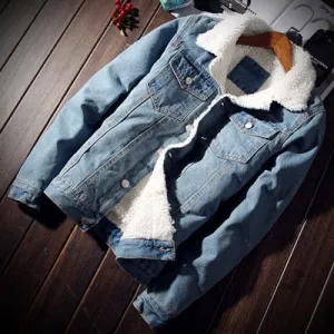 Men Denim Jackets Fashion Fleece Thick Warm Jeans Jacket