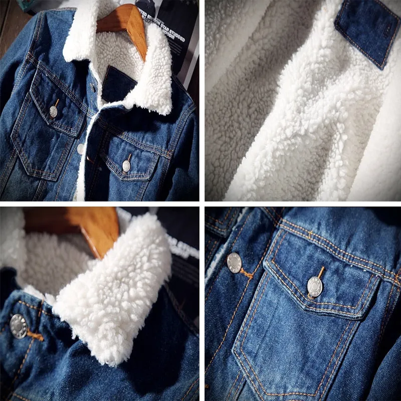 Men Denim Jackets Fashion Fleece Thick Warm Jeans Jacket