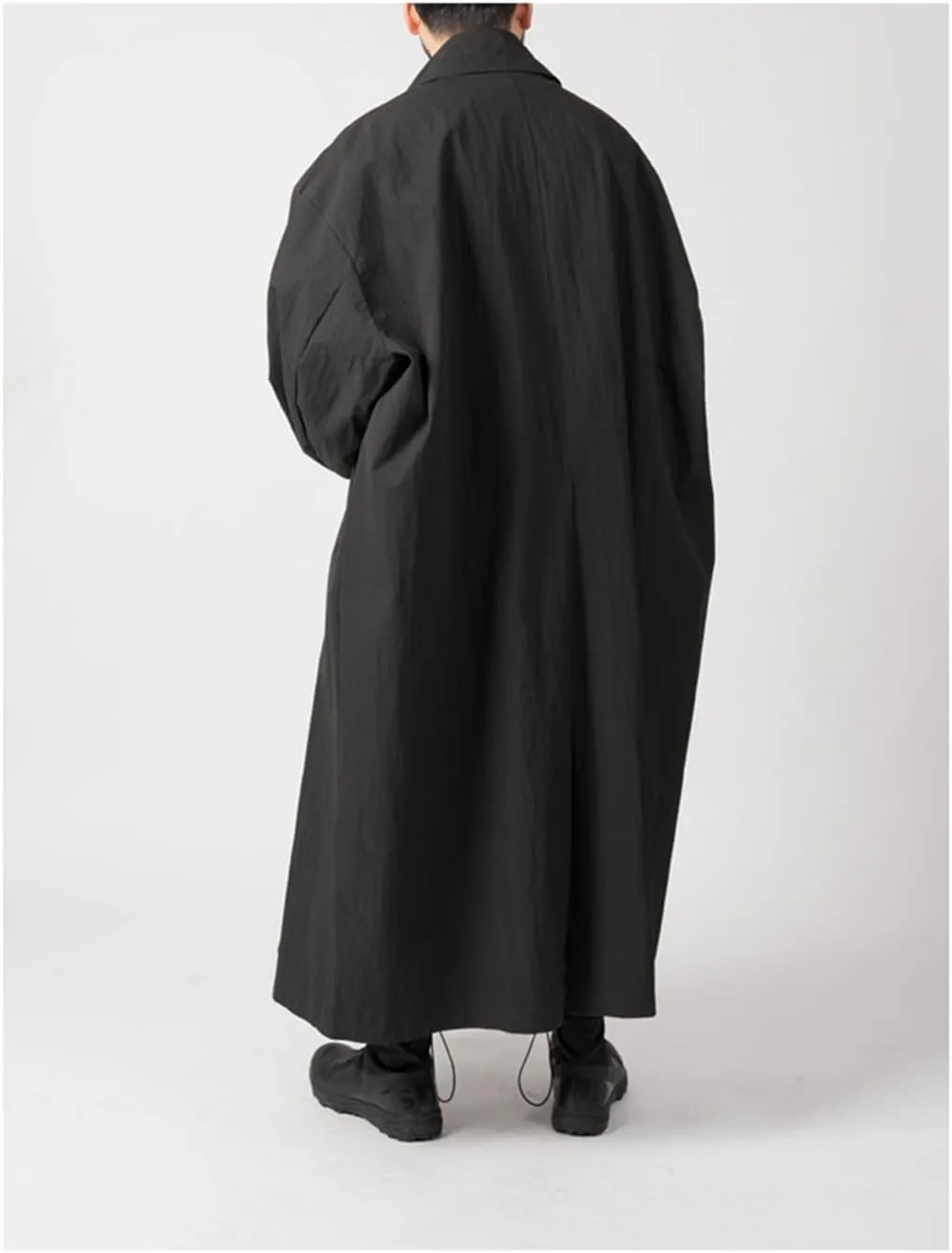 Men Spring Autumn Long Black Oversized Trench Coat Single Breasted Loose Casual Outerwear