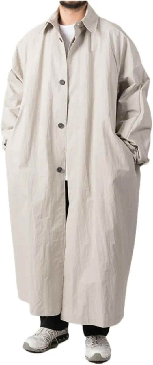 Men Spring Autumn Long Black Oversized Trench Coat Single Breasted Loose Casual Outerwear