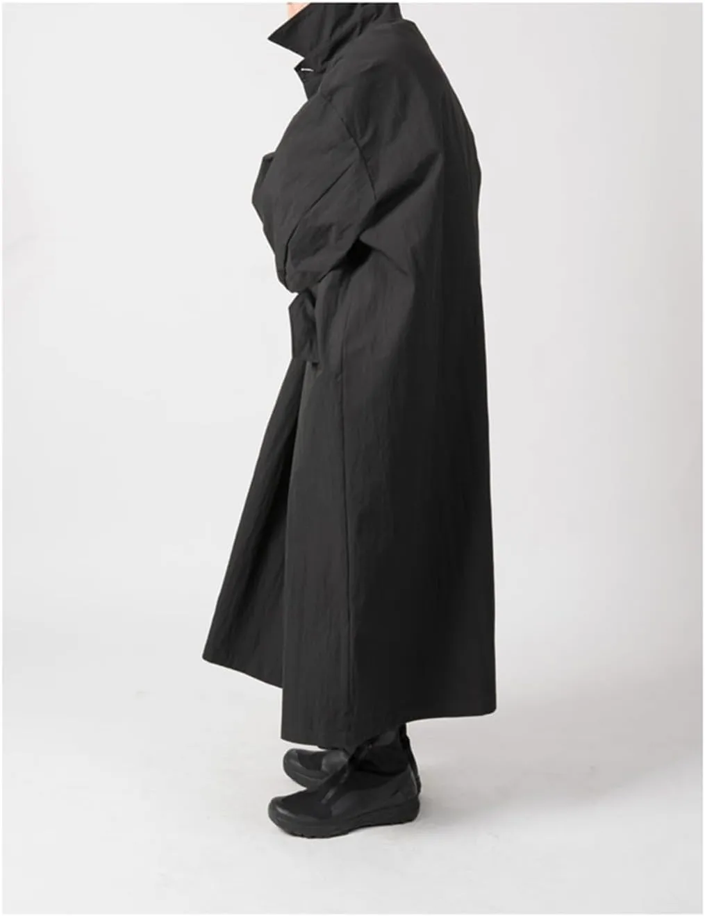 Men Spring Autumn Long Black Oversized Trench Coat Single Breasted Loose Casual Outerwear