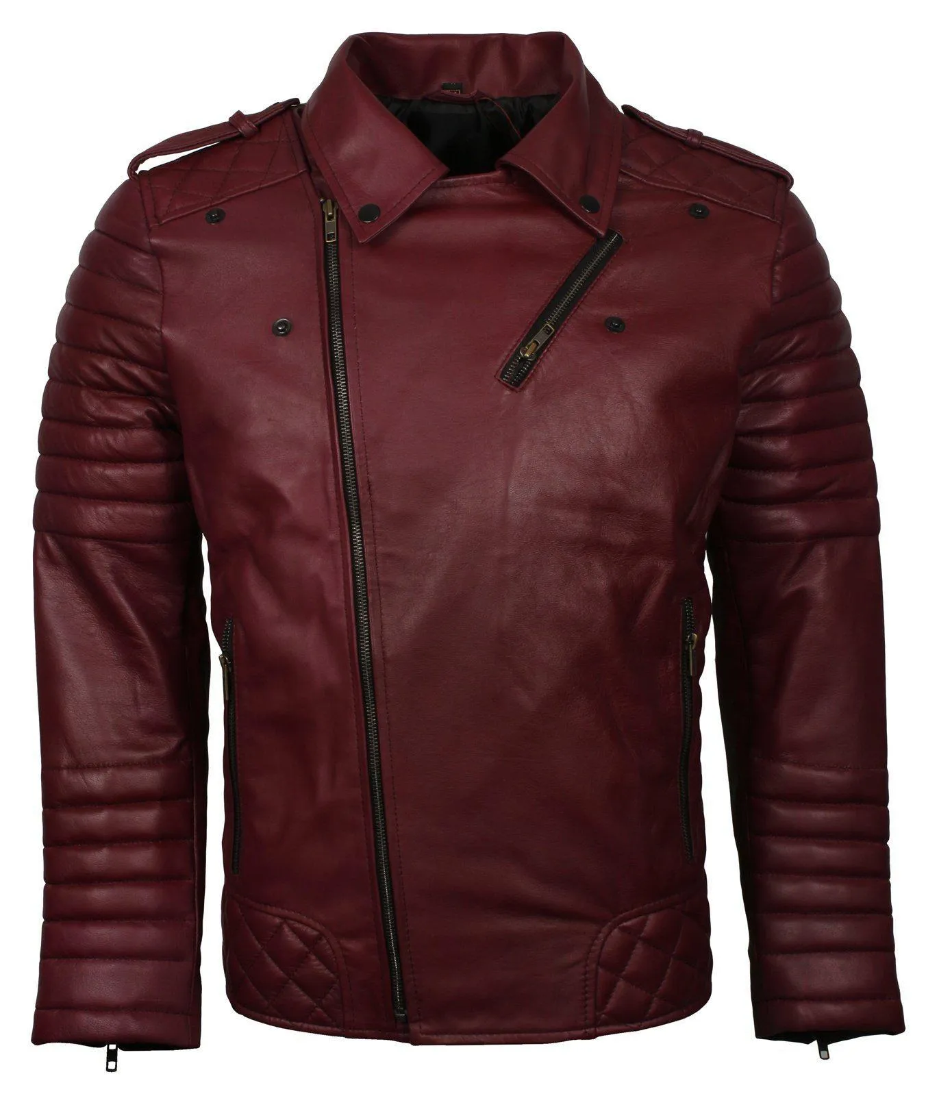 Men's Biker Leather Jacket in Black White Maroon