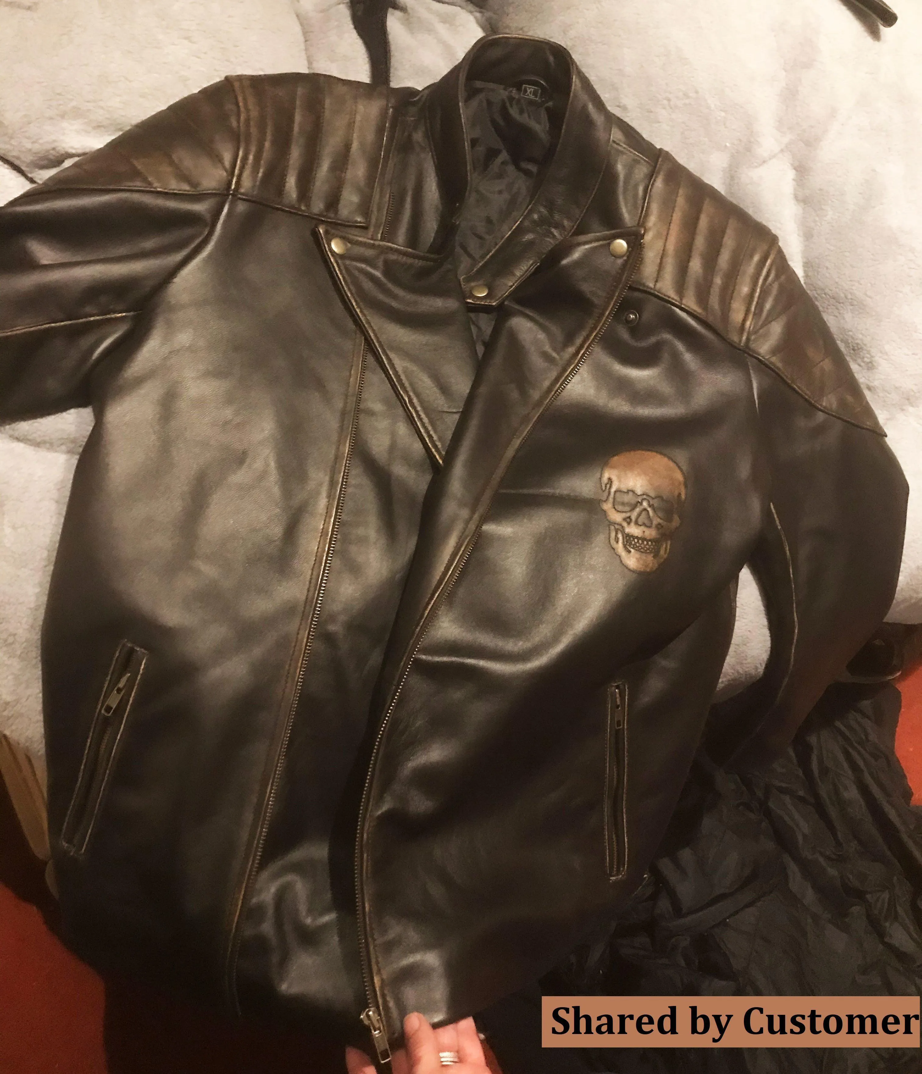 Men's Black Skull Embossed Ride Genuine Leather Biker Jacket