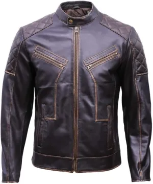 Mens Cafe Racer Leather Jacket - Leather Motorcycle Jacket Men - Genuine Leather Maroon Jacket