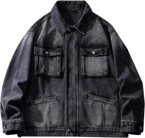 Men's Coat Spring Autumn American Workwear Lapel Casual Outerwear Denim Jacket